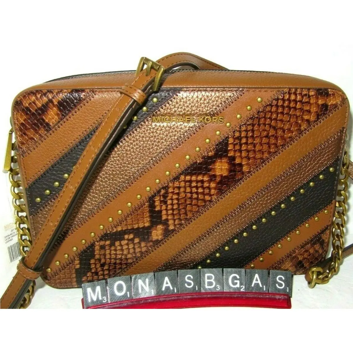 Michael Kors Jet Set Luggage Leather EW Crossbody Bag Nail Heads