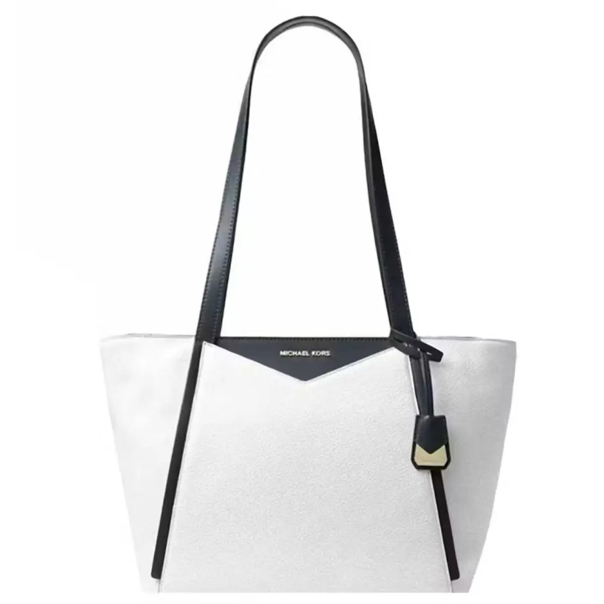 Michael Kors Whitney Large White Top Zip Pebble Leather Tote Bag 30S8GN1T3L