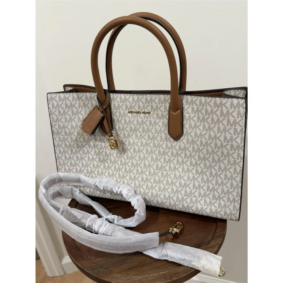 Michael Kors Scarlett Medium Sig Logo Satchel Crossbody Vanilla