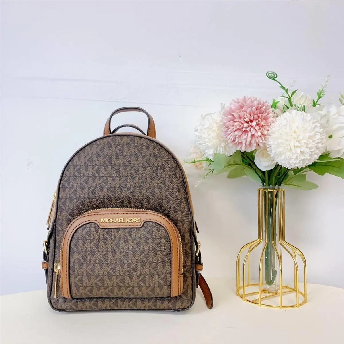 Michael Kors 35T2G8TB1B Jaycee Mini Plain Leather Logo Backpacks IN Brown