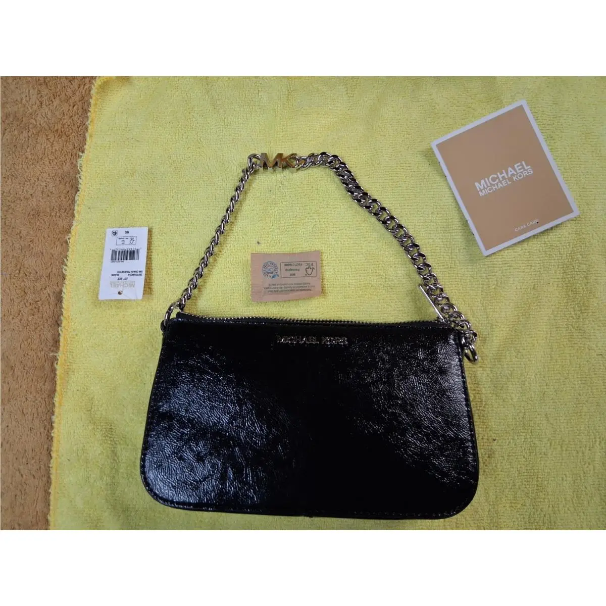 Michael Kors Shoulder Bag Small Chain Pouchette Jet Set MK Logo Black no bo