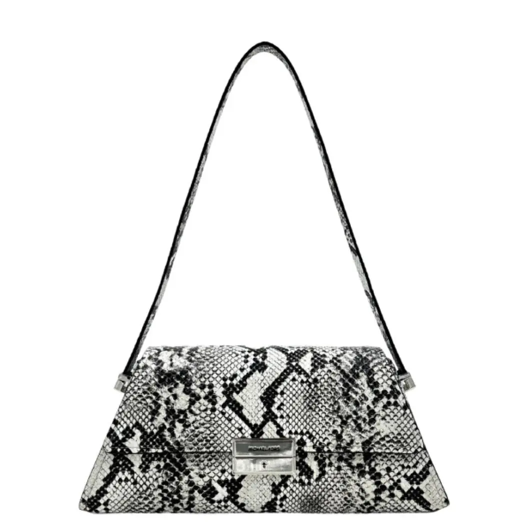 Michael Kors Ludlow Medium Snake Embossed Leather Shoulder Bag - Aluminum
