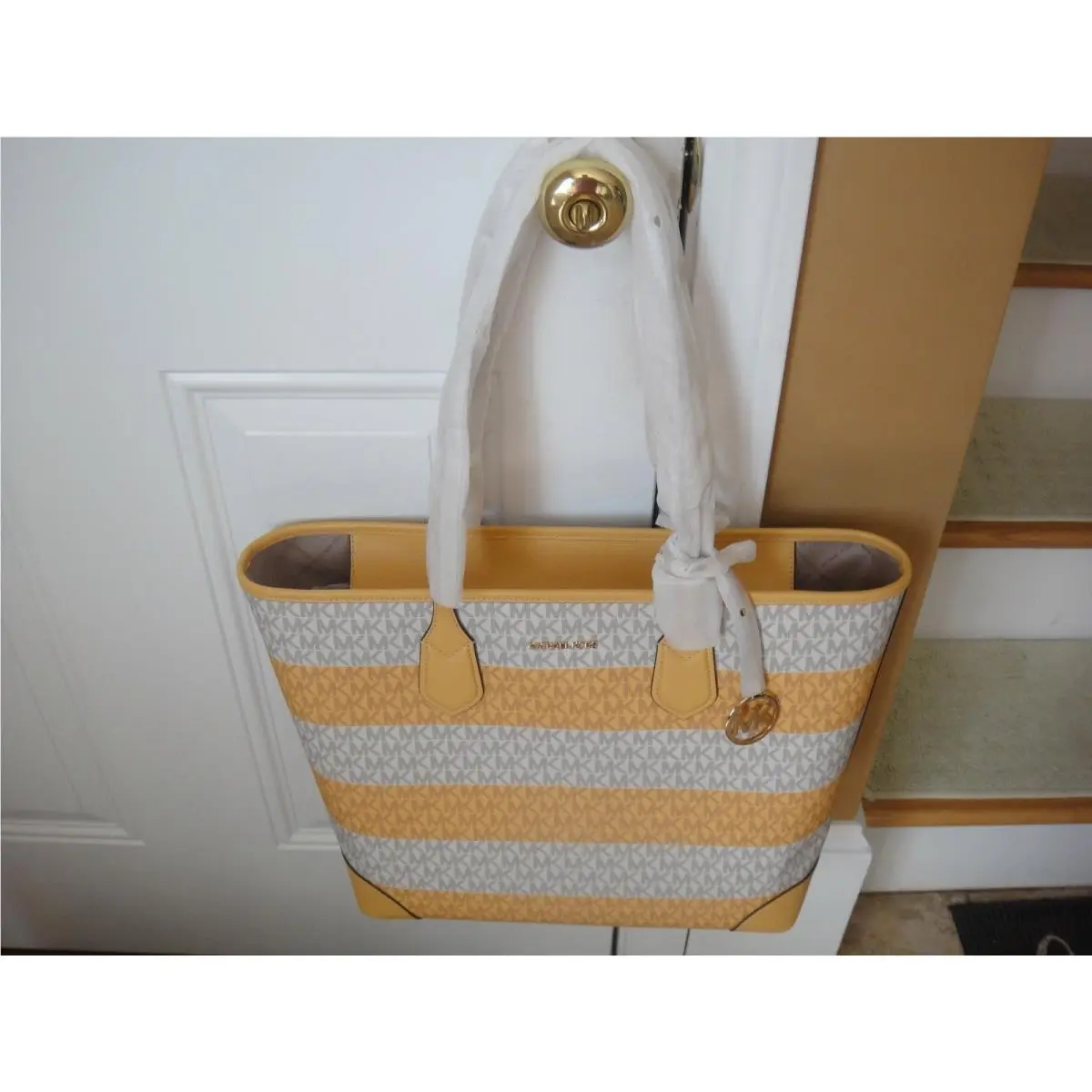 Eva Striped Large Yellow Tote Bag.MSRP$358.00 100%AUTHENTIC by Michael Kors