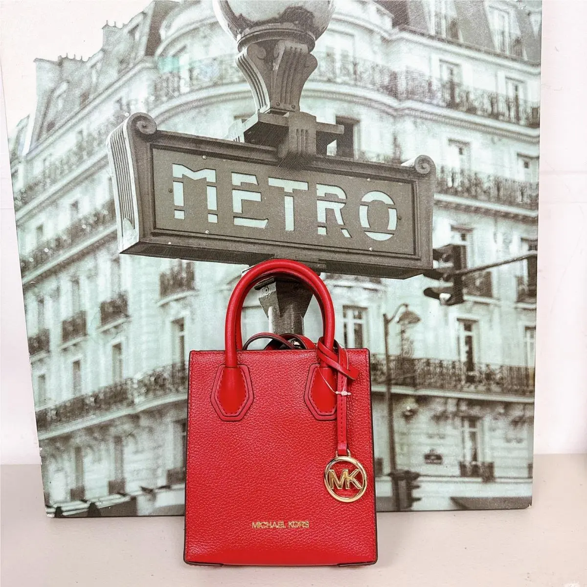 Michael Kors 35S1GM9T0L Mercer Extra-small Pebbled Leather Crossbody Bag Chili
