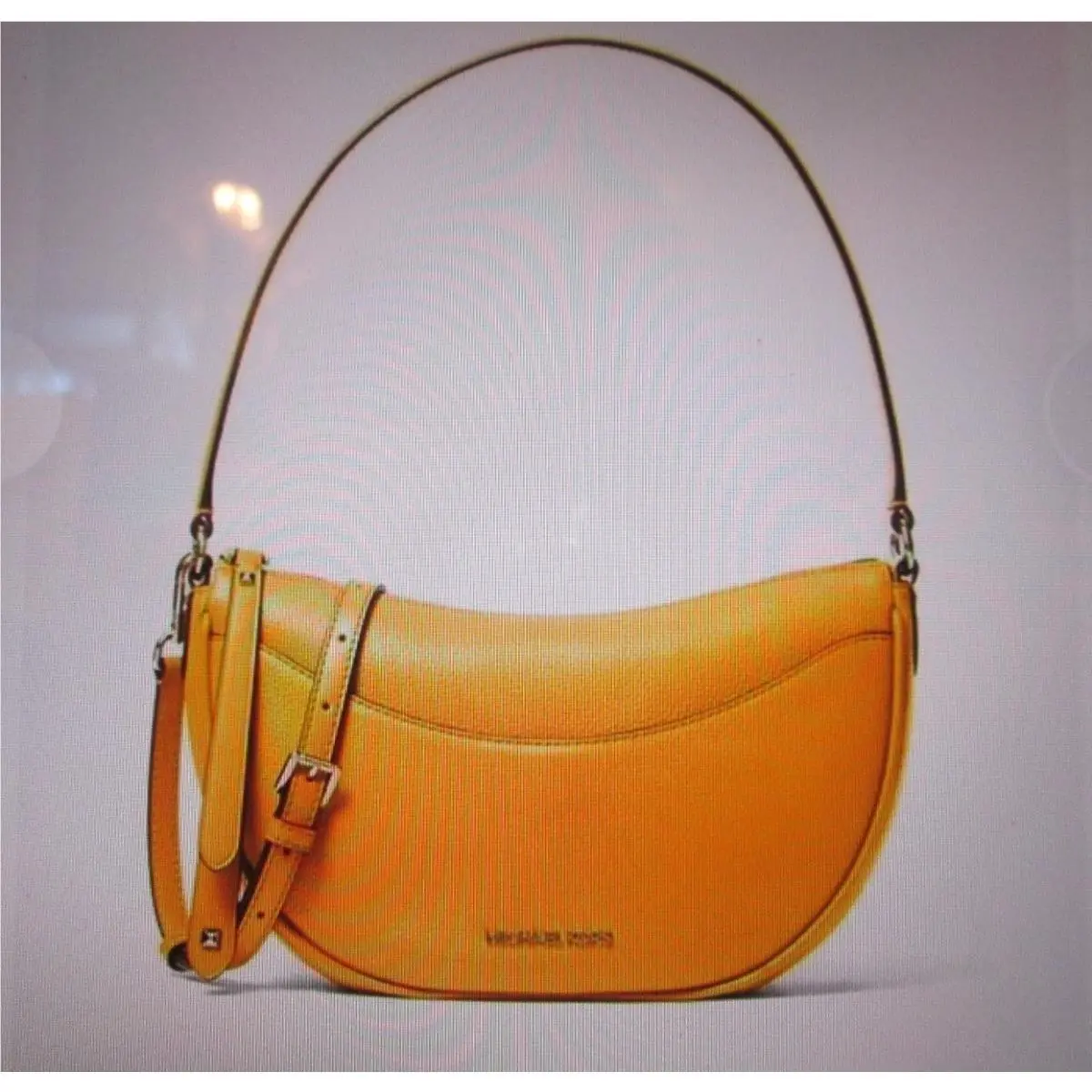 Michael Kors Dover Pebbled Leather Medium Half Moon Crossbody Bag Golden Rod
