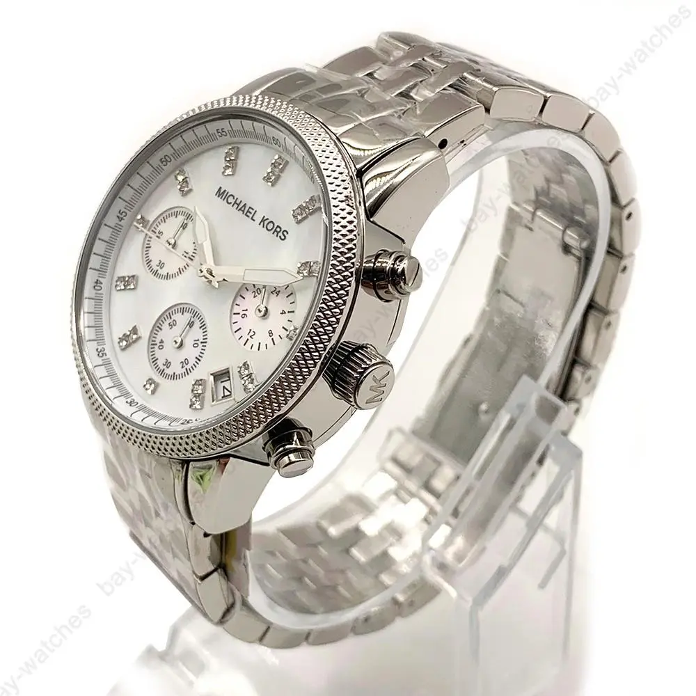 Michael Kors MK5020 Ritz Chronograph Mother of Pearl Dial Women`s Ladies Watch - Dial: Silver, Band: Silver, Bezel: Silver