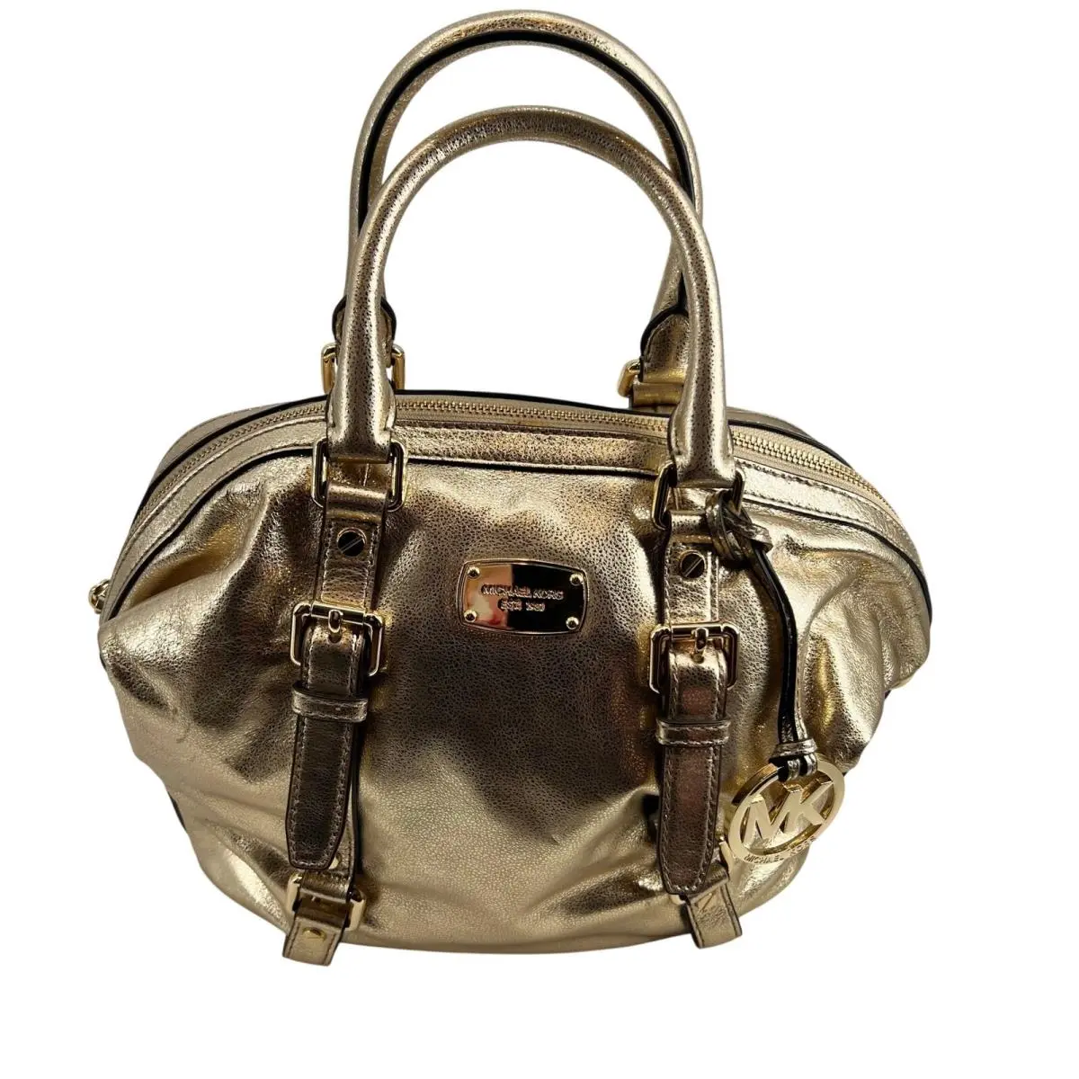 Michael Kors Bedford Pale Gold md Leather Satchel Metallic Crossbody Handle