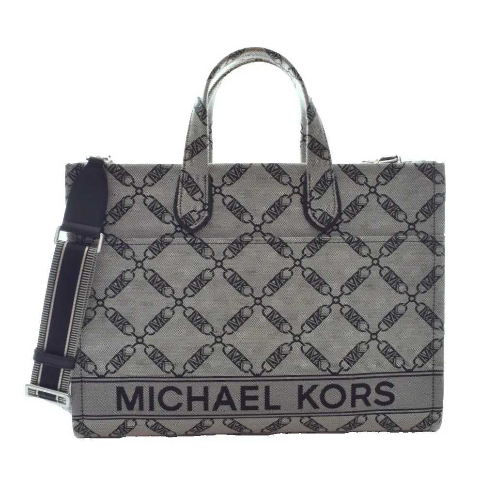 Michael Kors Shopper Bag Gigi Large Gray Black Monogram Tote Crossbody