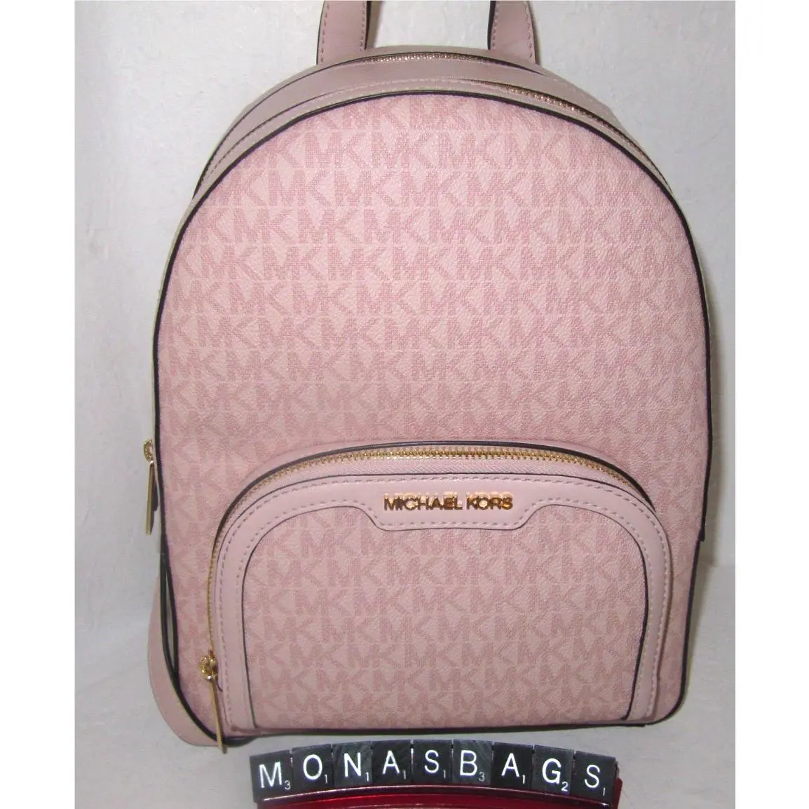 Michael Kors Jaycee Powder Blush Pink Med Ombre Zip Pocket Logo Backpack NWT$358