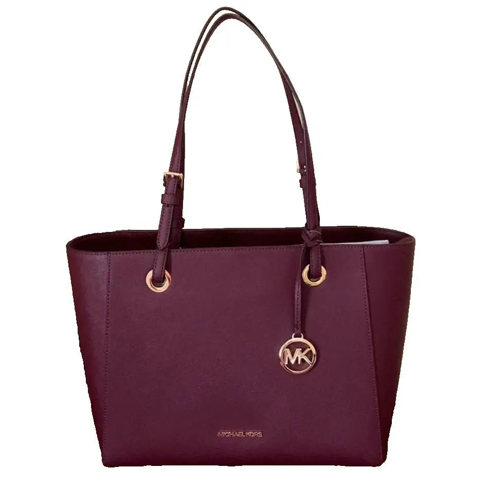 Michael Kors MK Walsh MD MF Tote Bag Merlot Saffiano Leather Gold 38H8XWAT2L
