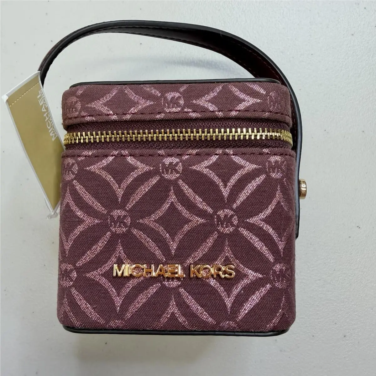 Michael Kors Sandrine Small Logo Jacquard Crossbody Box Bag Burgundy