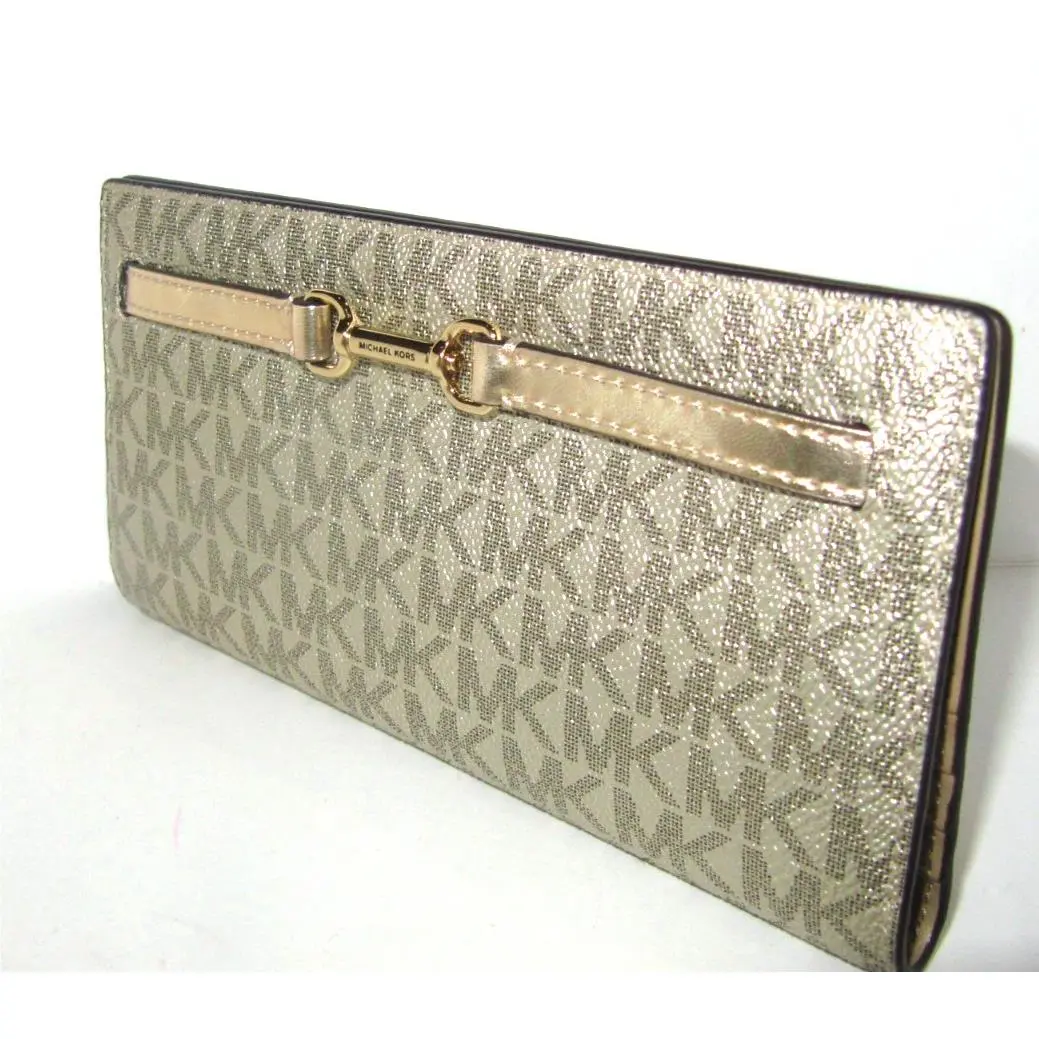 Carson Pale Gold Signature Large Snap Wallet by Michael Kors