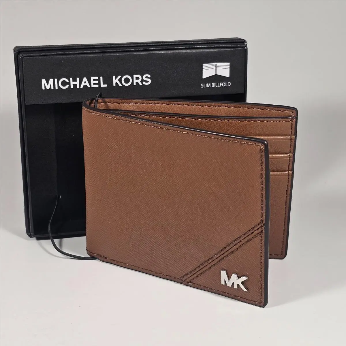 Michael Kors Men`s Jet Set Bifold Brown Tan Leather Slim Wallet 86F5SMNF5U