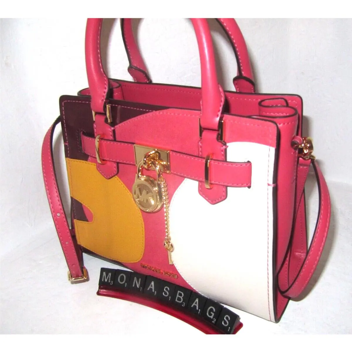 Michael Kors Hamilton Patchwork Satchel Shoulder Bag Light Berry Leather