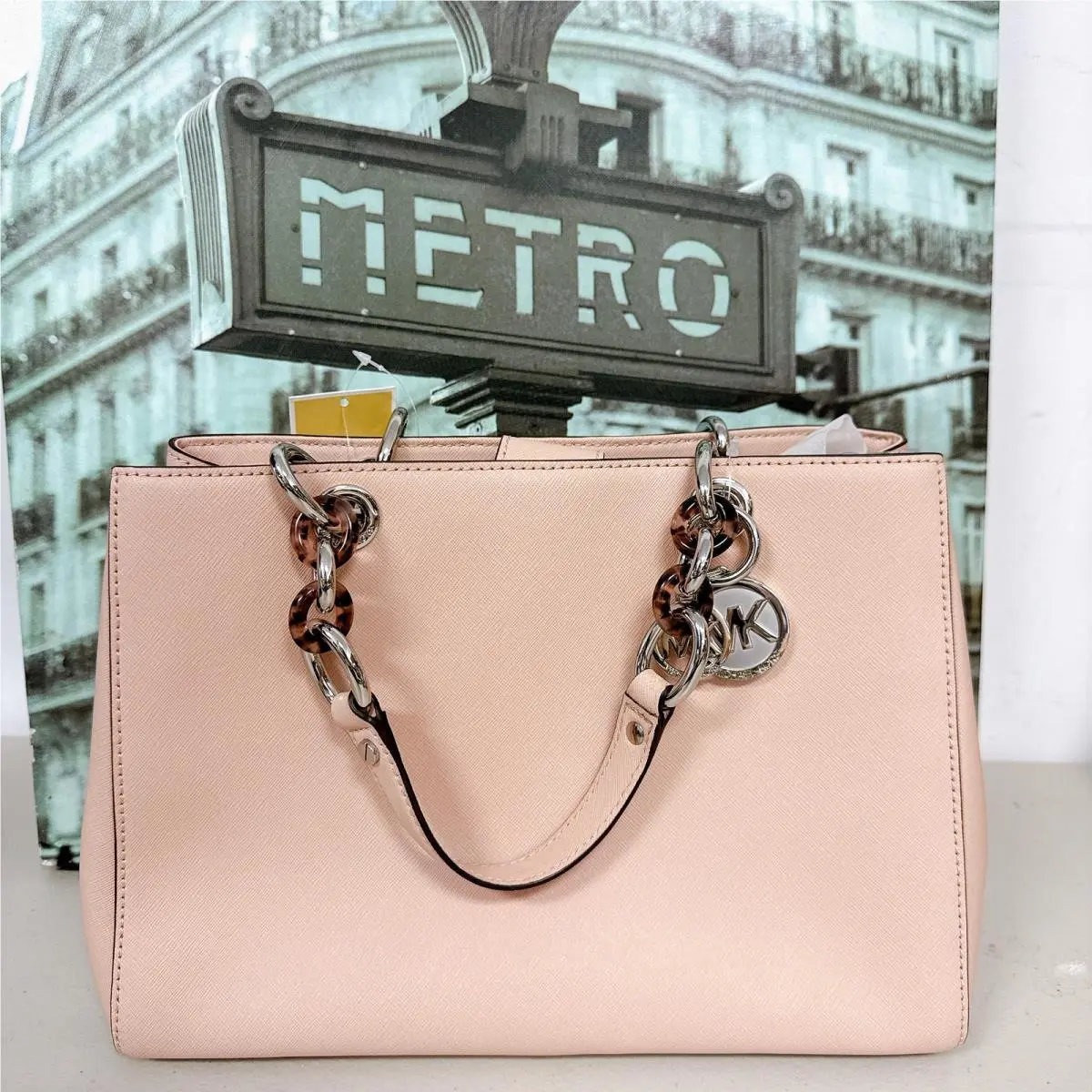 30H3SCYS2L Cynthia Medium Saffiano Leather Satchel Bag in Soft Pink by Michael Kors