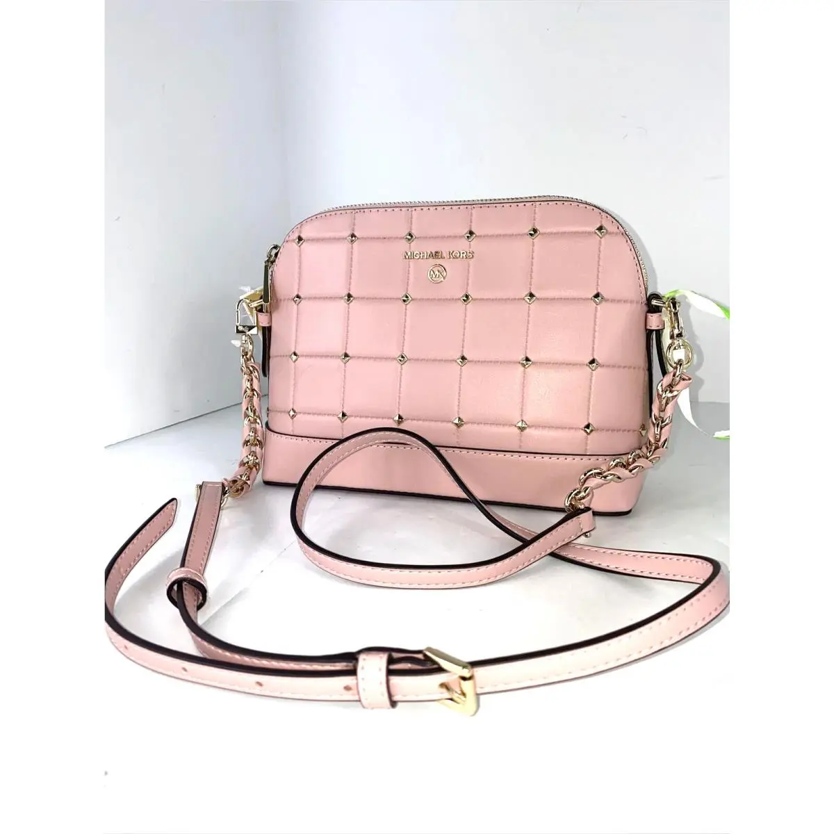 Michael Kors Studded Smokey Rose Pink Leather Crossbody Bag Large Dome B3C