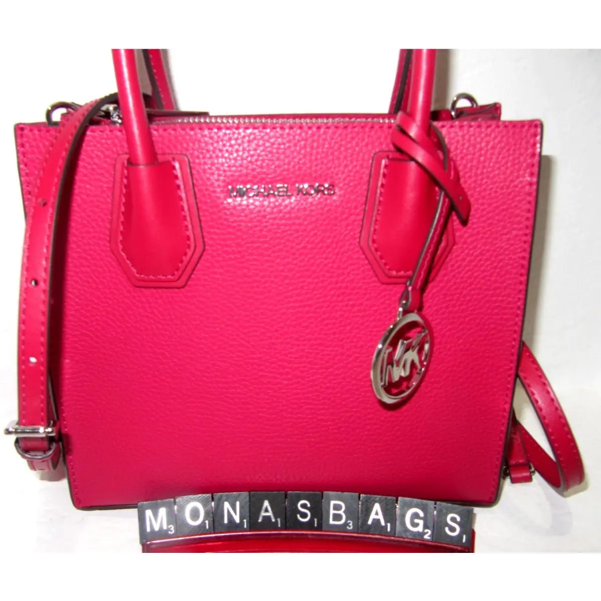 Michael Kors Mercer Medium Leather Crossbody Messenger Bag Dark Raspberry