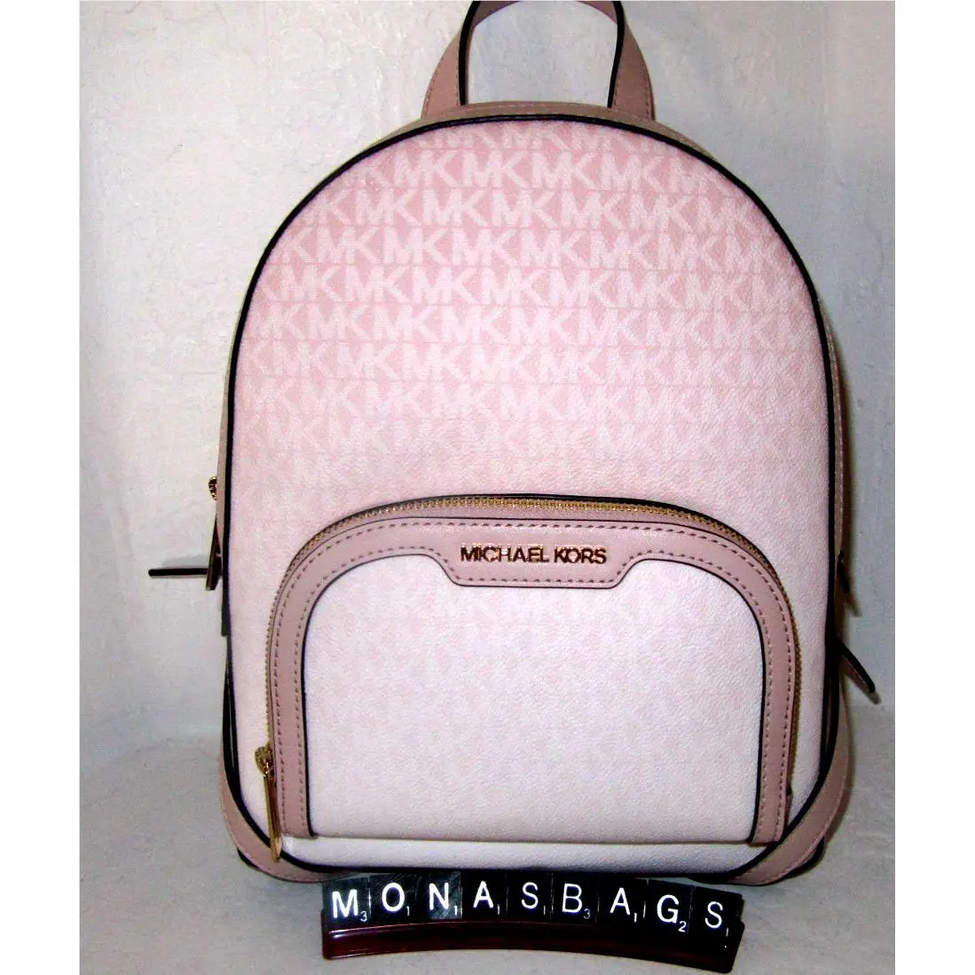 Michael Kors Jaycee Powder Blush Pink Medium Ombre Signature Logo Backpack