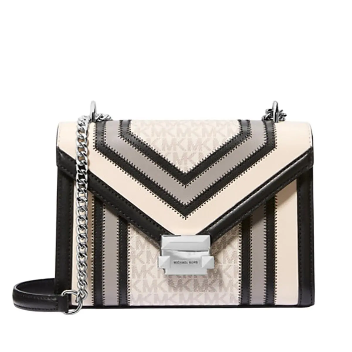 Michael Kors Shoulder Bag Whitney Medium Color-block Signature Logo Pearl Grey
