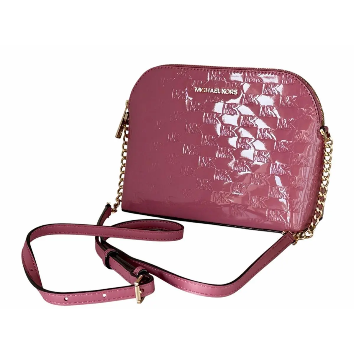 Michael Kors Jet Set Cindy Dome Shoulder Crossbody Bag MK Patent Tulip Pink