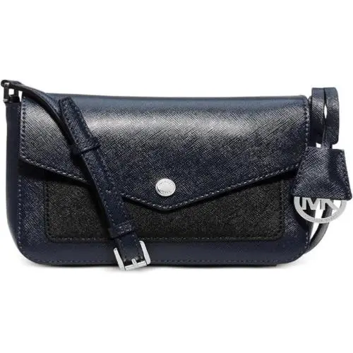 Michael Kors Greenwich Small Flap Crossbody Bag Messenger Purse Black /navy - Black, navy, Exterior: black,navy