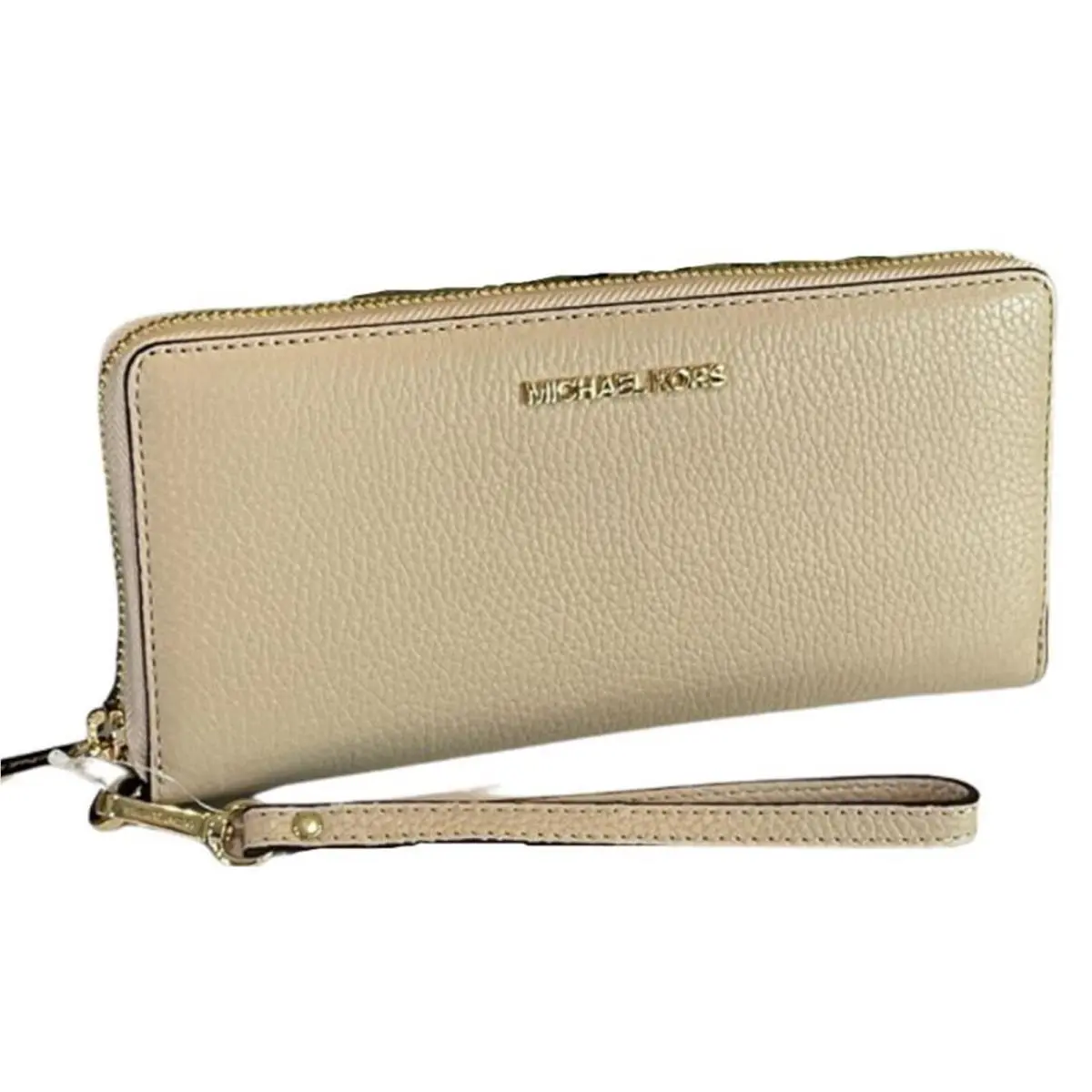 Michael Kors Jet Set Travel Continental Zip Around Leather Wallet Wristlet Buff - Exterior: Buff, Hardware: Gold