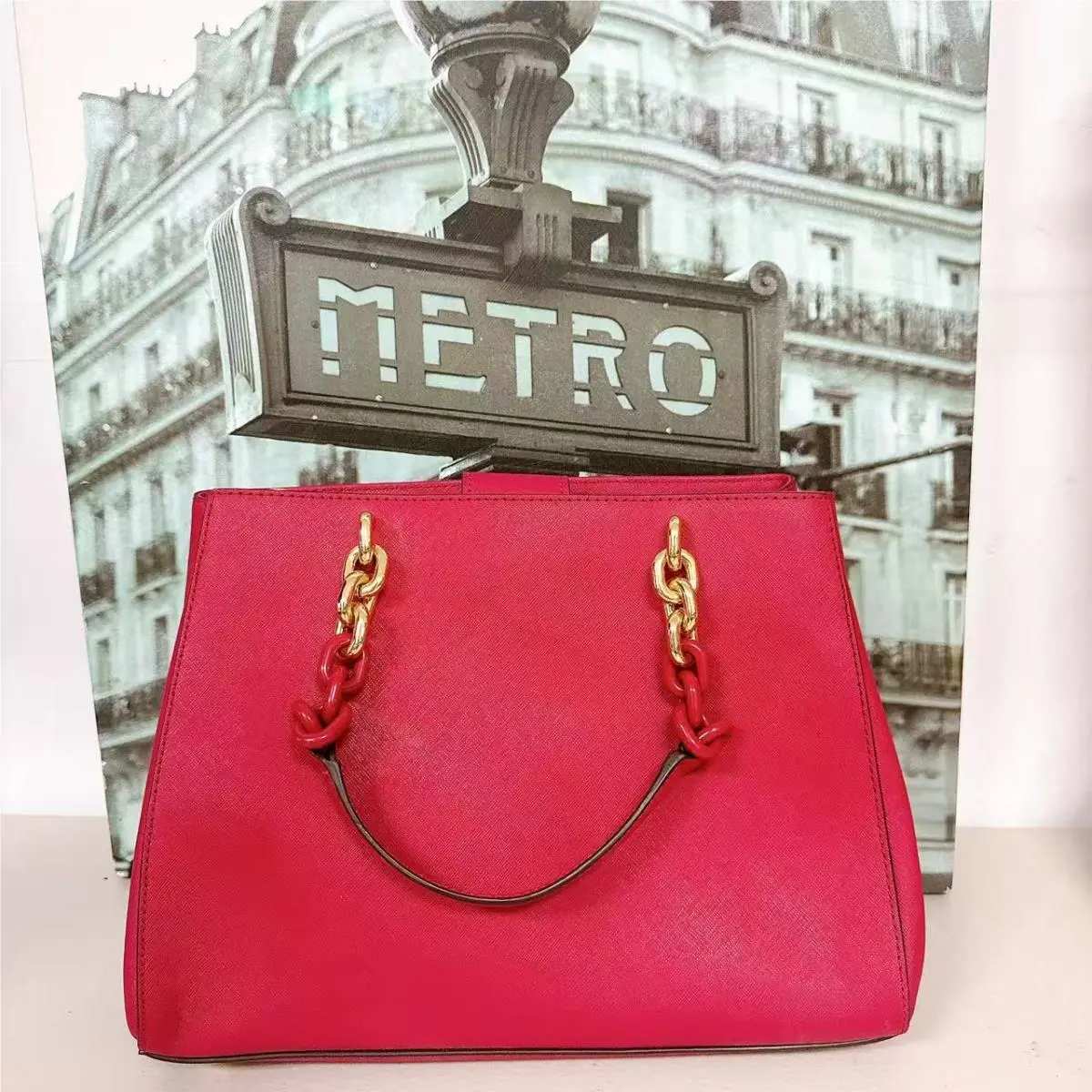 Michael Kors 30F7GCYS2L Cynthia Saffiano Leather Satchel Cranberry