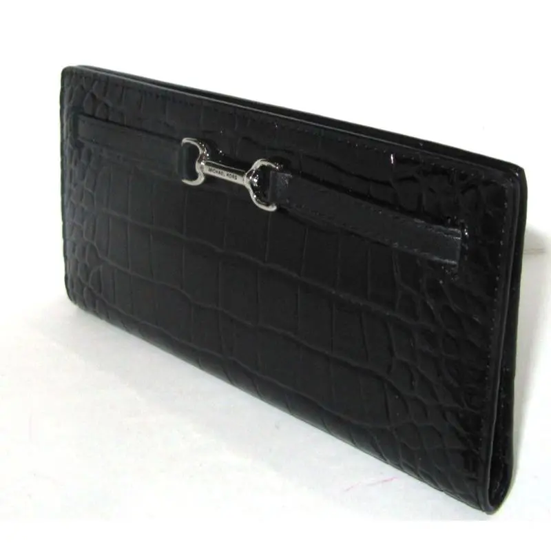 Michael Kors Carson Black Patent Embossed Large Snap Wallet