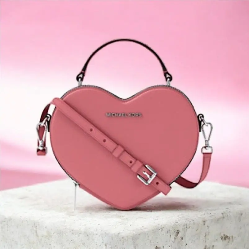 Michael Kors Heart Shaped Jet Set Crossbody Hand Bag Purse Hibiscus Pink
