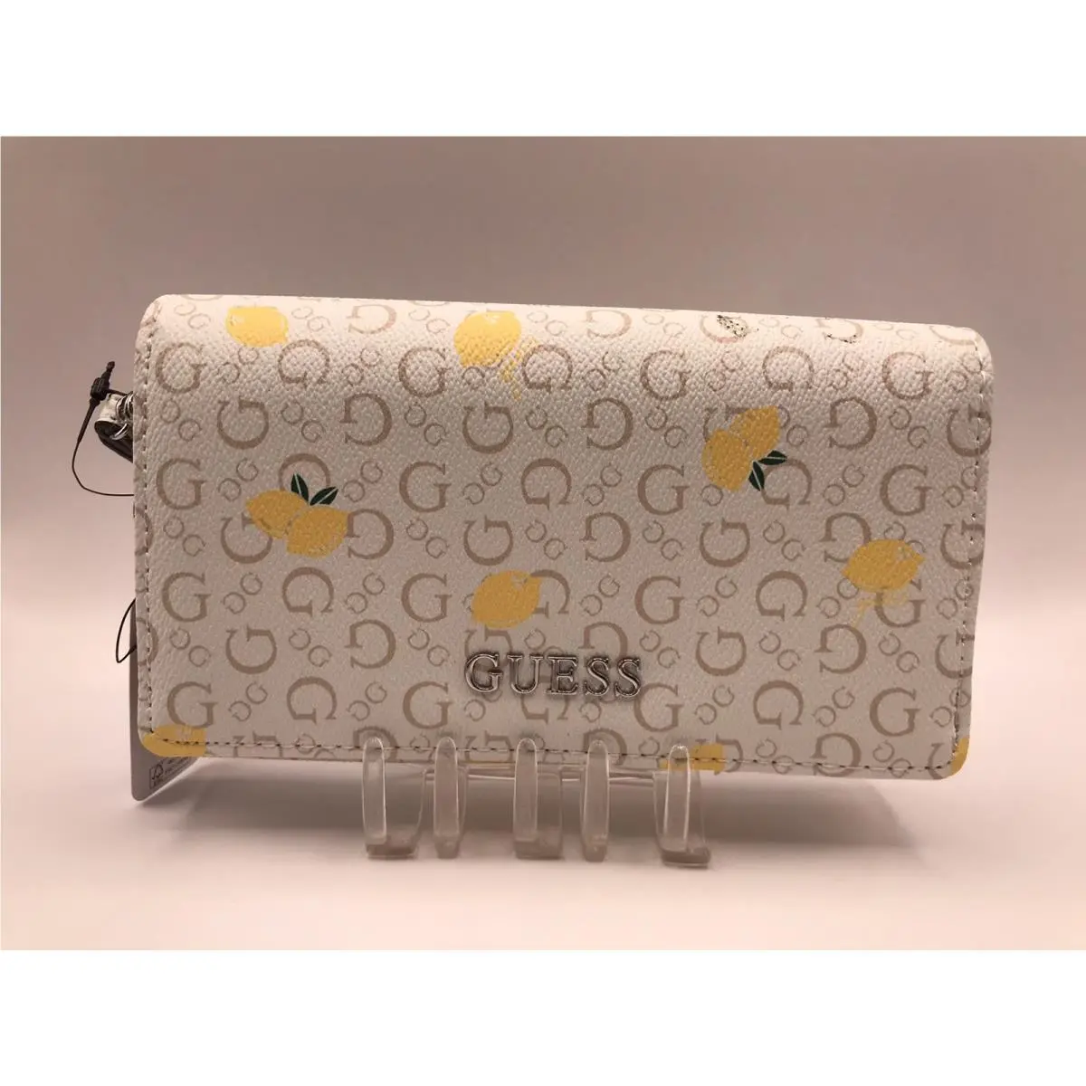 Women`s Guess White/yellow Lemons Remy Slg Accoridian Style Wristlet/wallet