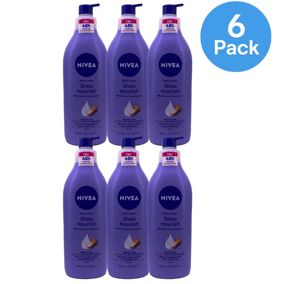 Nivea Shea Nourish Body Lotion Hyaluronic Acid Shea Butter 16.9fl oz 6 Pack