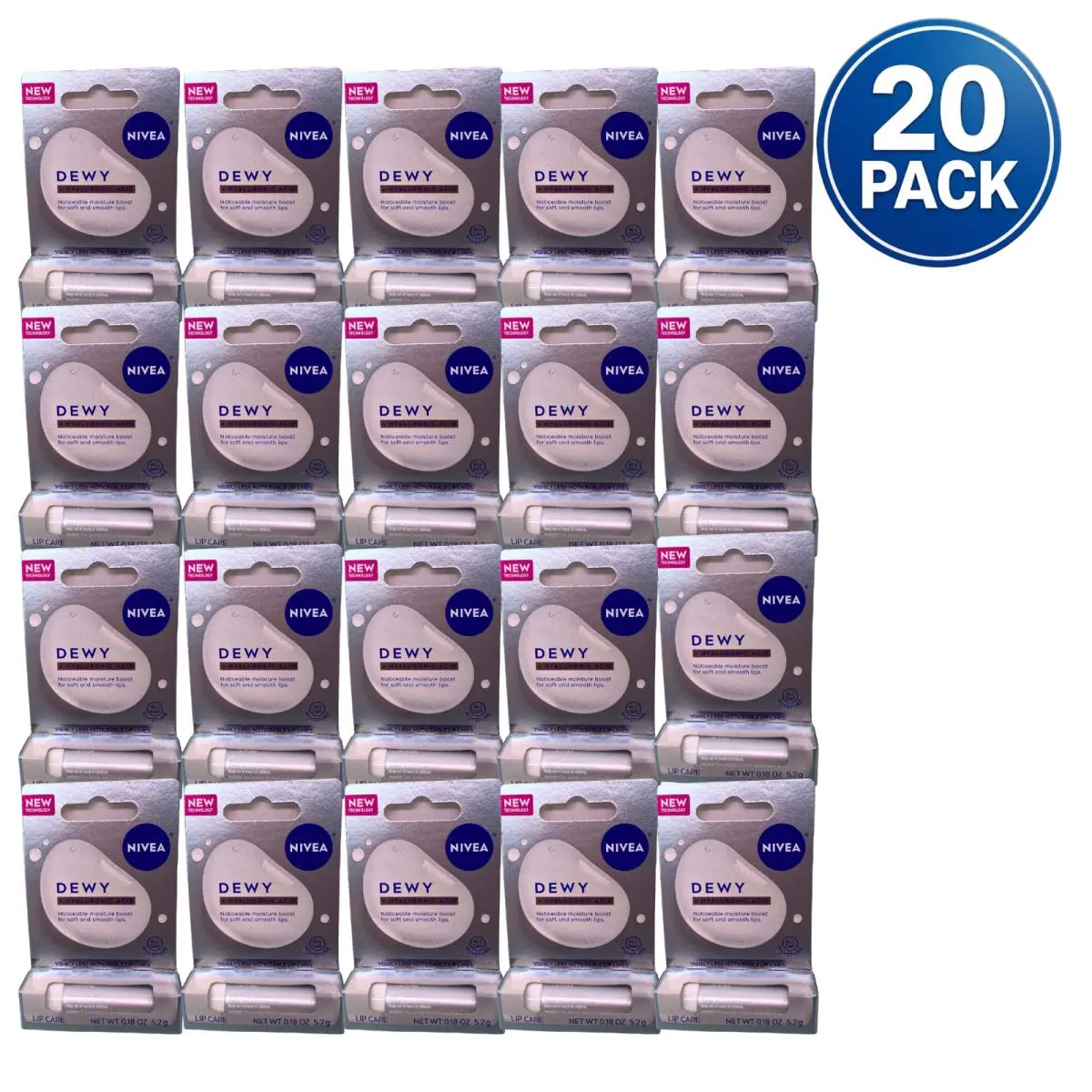 Nivea Dewy Hyaluronic Acid Lip Care Hydrating Lip Balm 0.18 oz 20 Pack