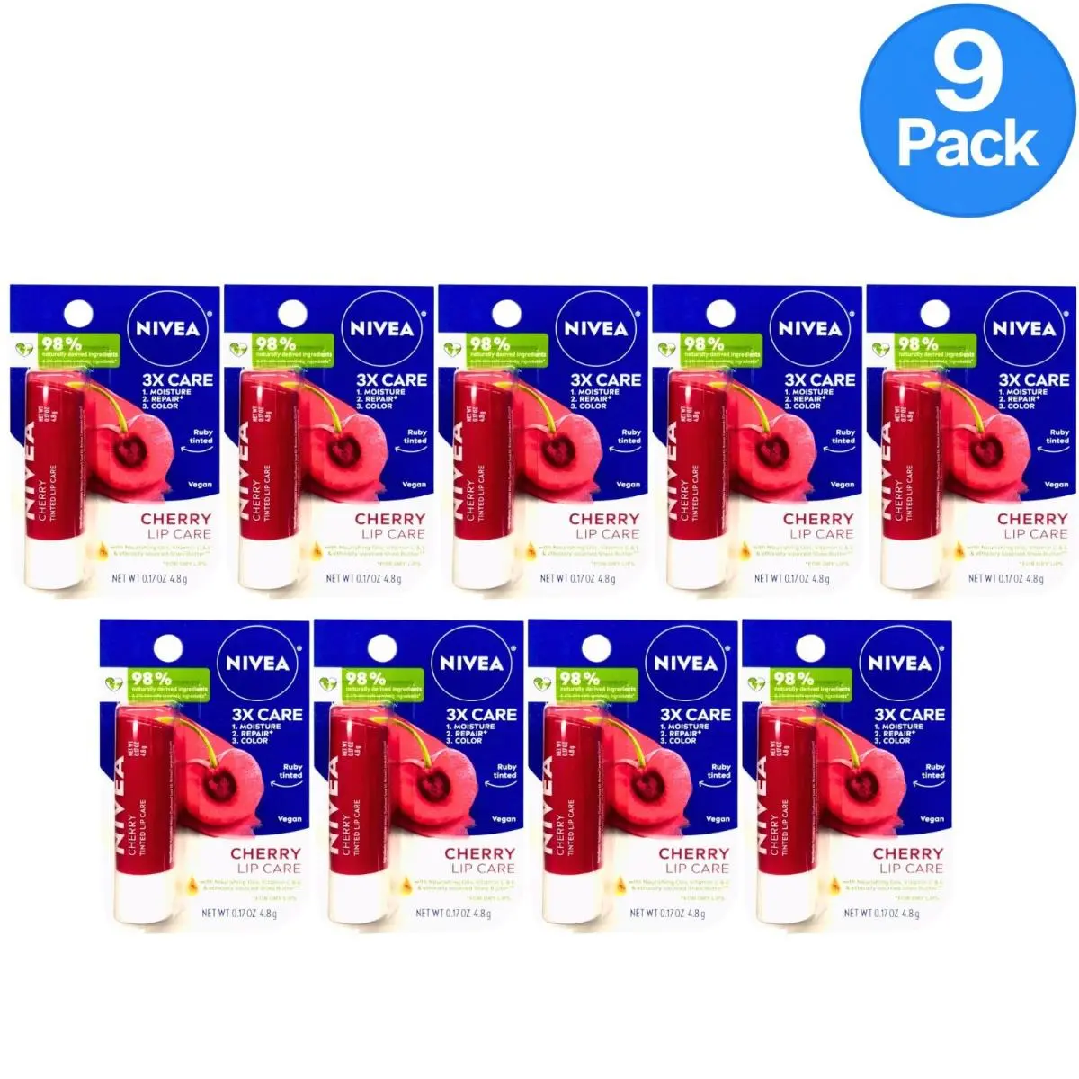 Nivea Cherry Lip Care Tinted Lip Balm 0.17 Oz 9 Pack