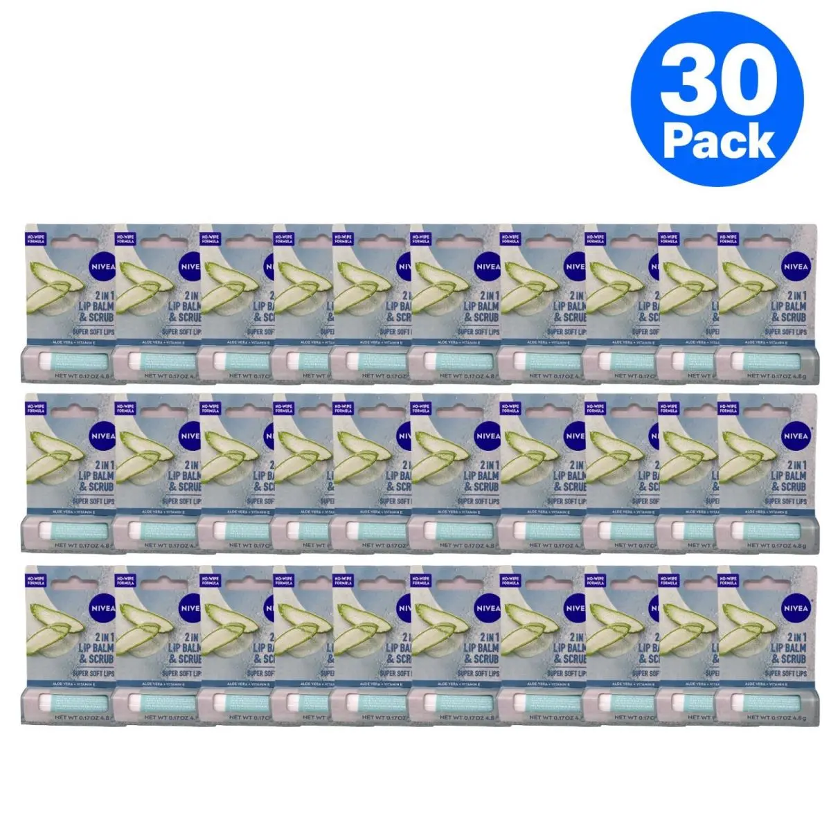 Nivea 2 in 1 Lip Balm Scrub Aloe Vera 0.17 oz 30 Pack