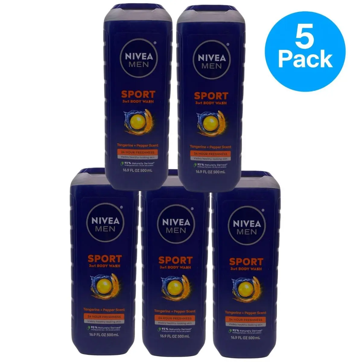 Nivea Men Sport 3-in-1 Body Wash Tangerine Pepper 16.9 oz 5 Pack