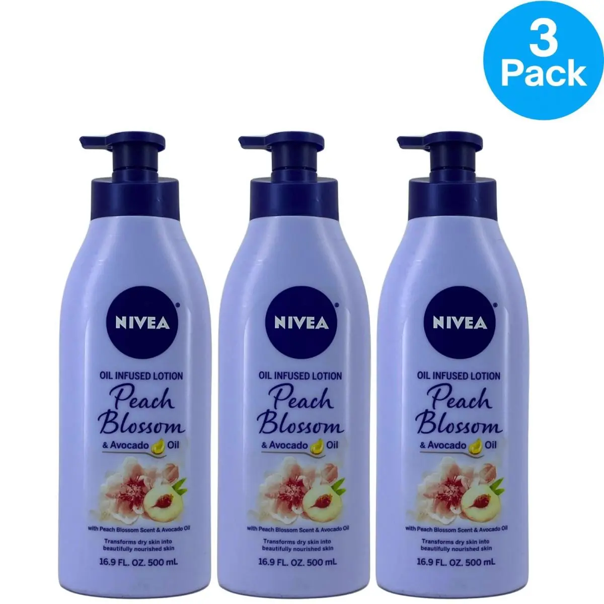 Nivea Peach Blossom Avocado Oil Lotion 16.9 Oz 3 Pack