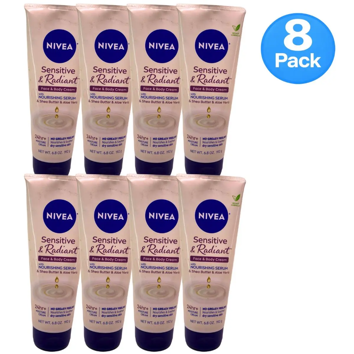 Nivea Sensitive Radiant Face Body Cream Shea Butter Aloe Vera 6.8oz 8 Pack