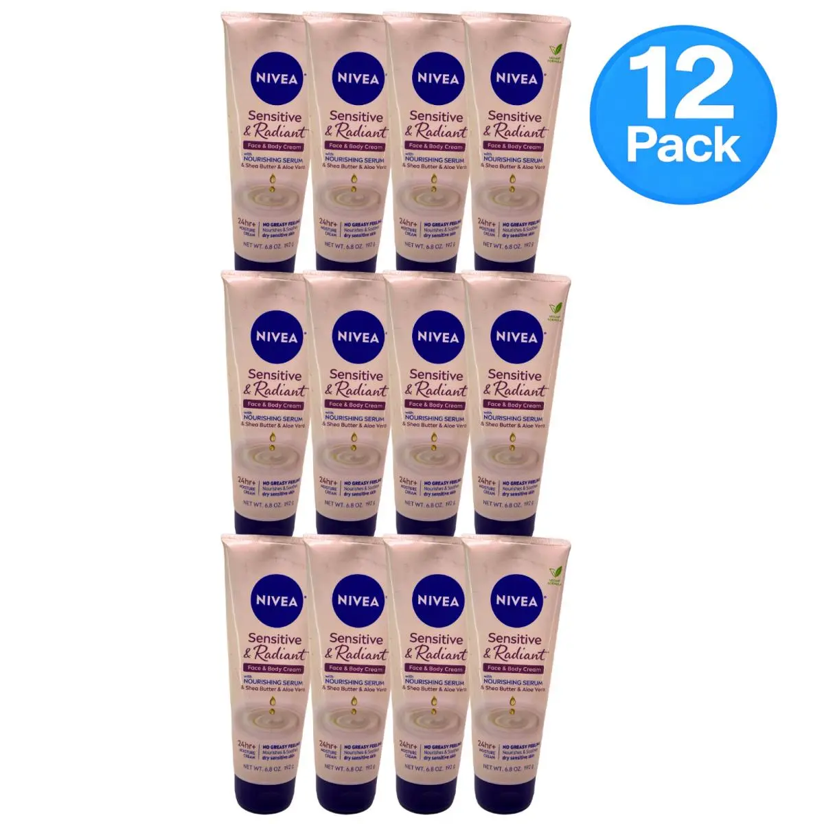 Nivea Sensitive Radiant Face Body Cream Shea Butter Aloe Vera 6.8oz 12 Pack