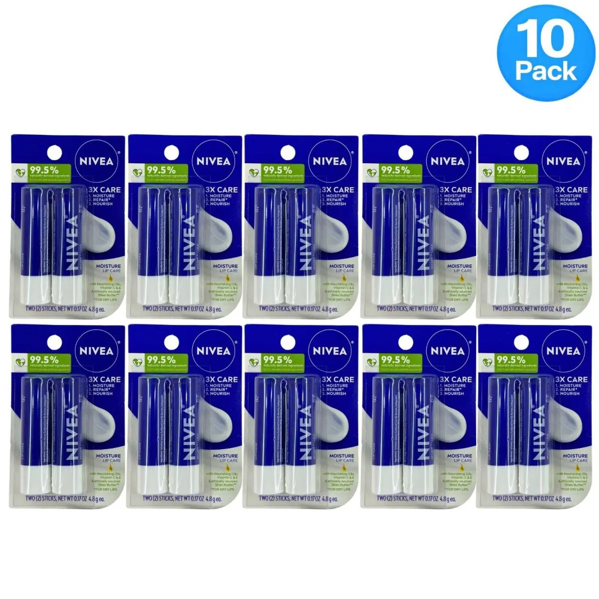 Nivea Moisture Lip Care 0.17 Oz 10 Pack