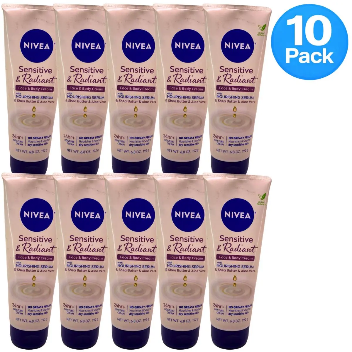 Nivea Sensitive Radiant Face Body Cream Shea Butter Aloe Vera 6.8oz 10 Pack