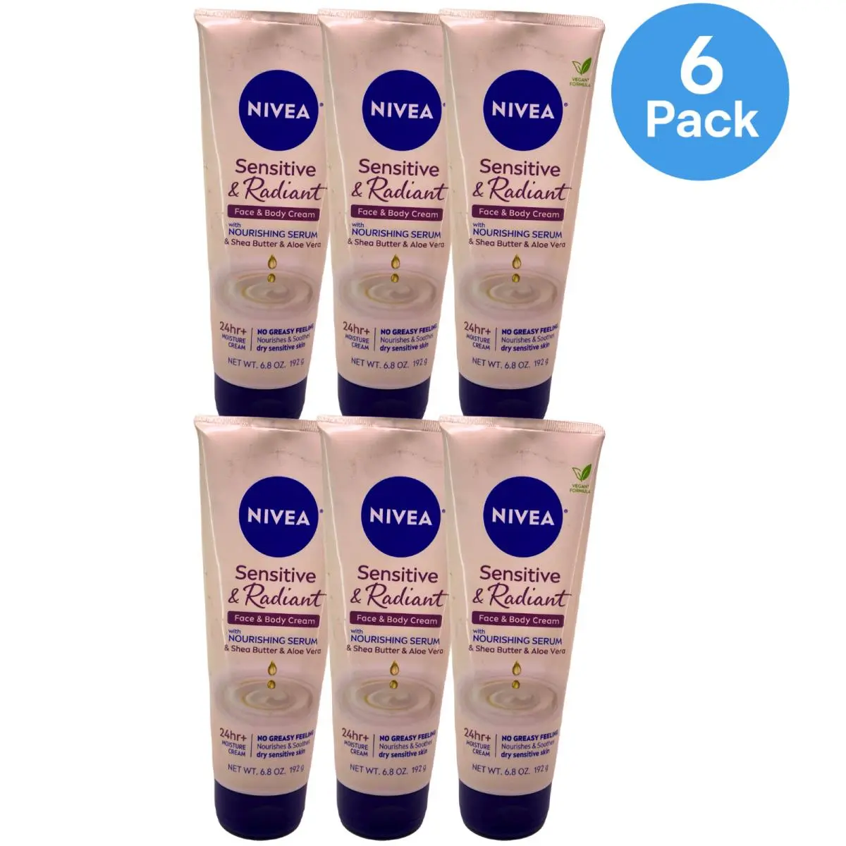 Nivea Sensitive Radiant Face Body Cream Shea Butter Aloe Vera 6.8oz 6 Pack