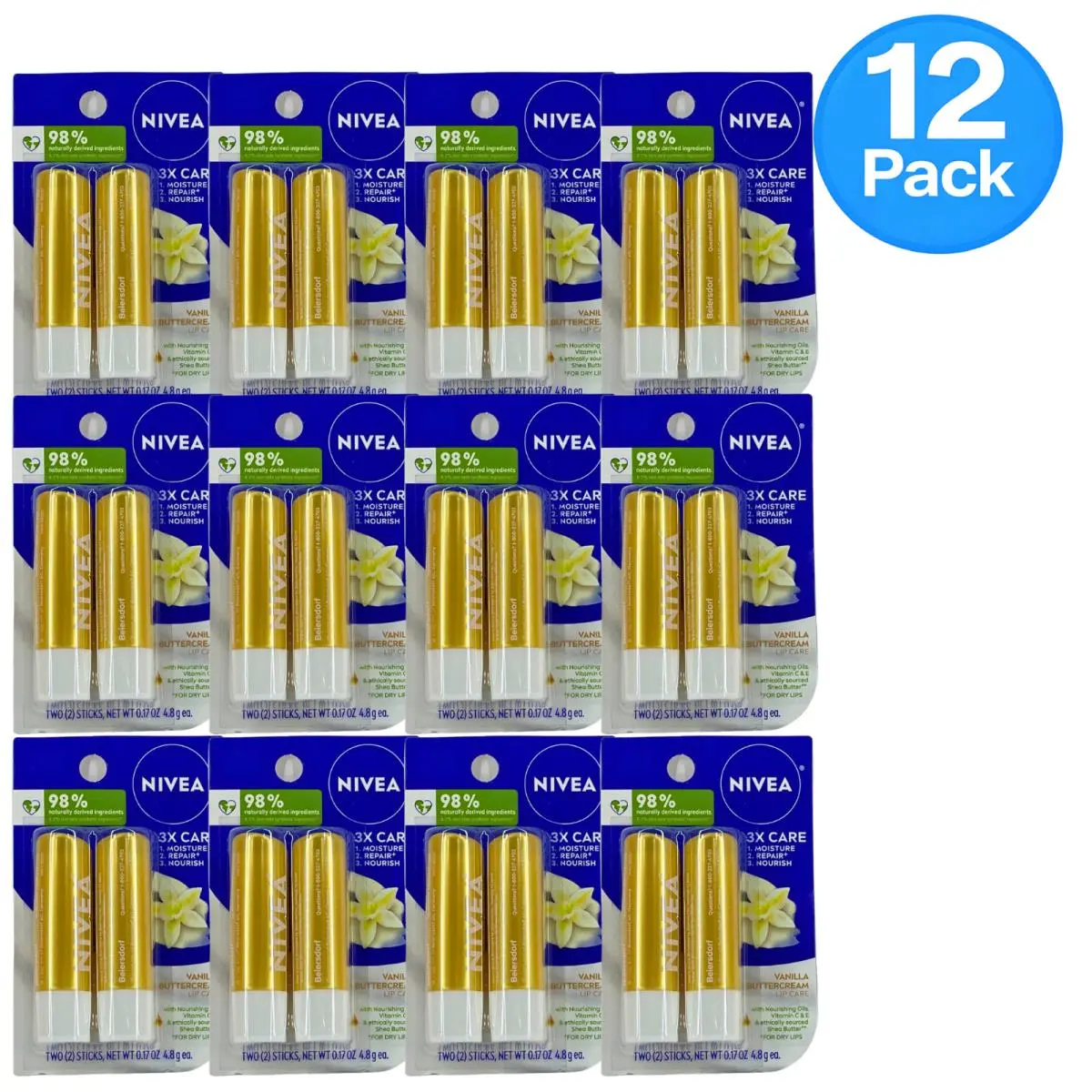Nivea Vanilla Buttercream Lip Care 0.17 OZ 12 Pack