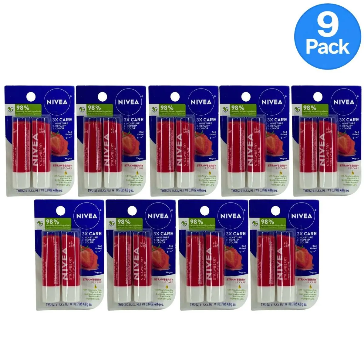 Nivea Strawberry Tinted Lip Balm 0.17 oz 9 Pack