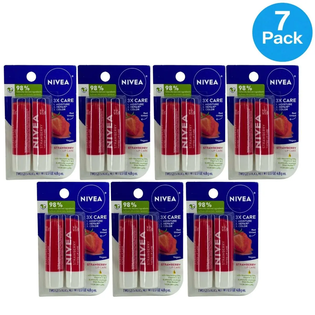 Nivea Strawberry Lip Care Tinted Lip Balm 0.17 Oz 7 Pack