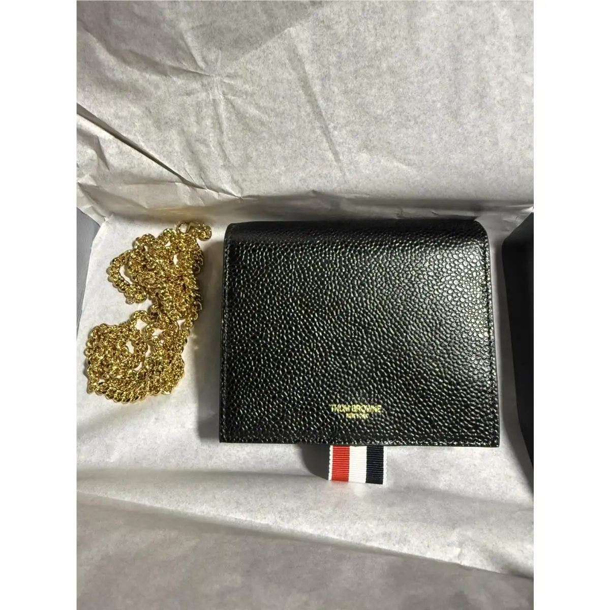 Thom Browne Cardholder w Chain Pebble Grain Leather