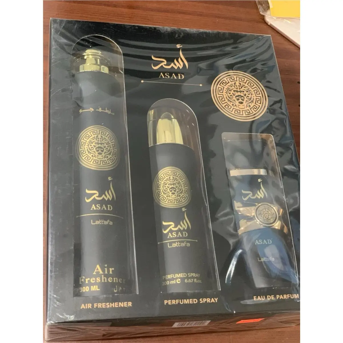 Lattafa Asad 3PCS Gift Set Edp 100ML Deo 200ML Air Freshner 300ML