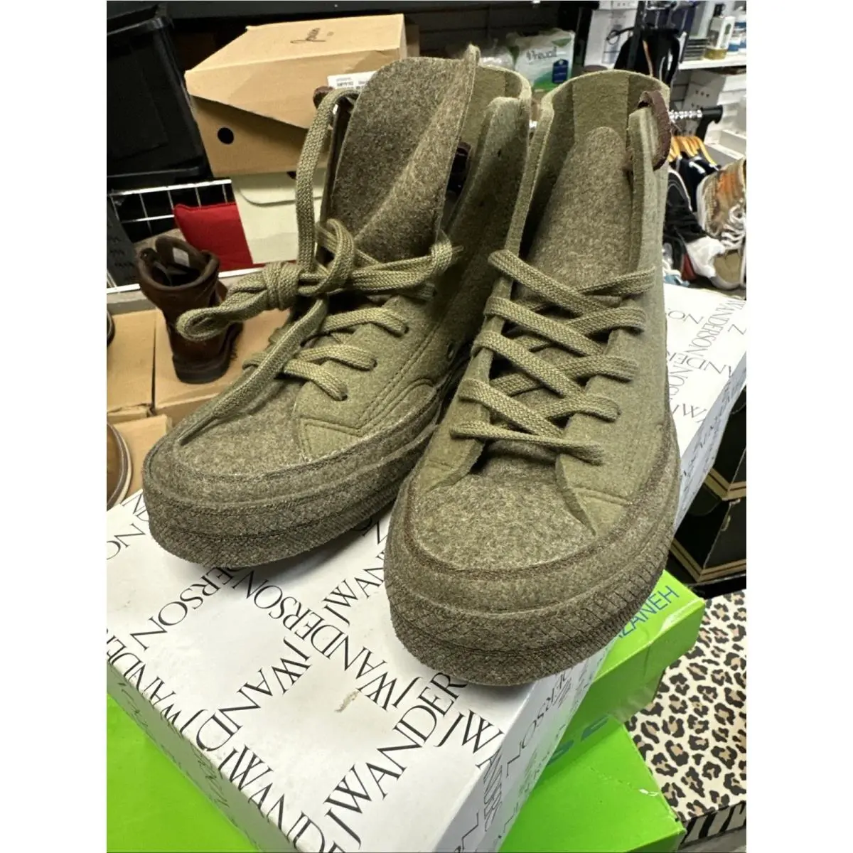 J.w. Anderson Converse All Star Army Green Felt Chuck Taylor High Tops Rare SZ 3
