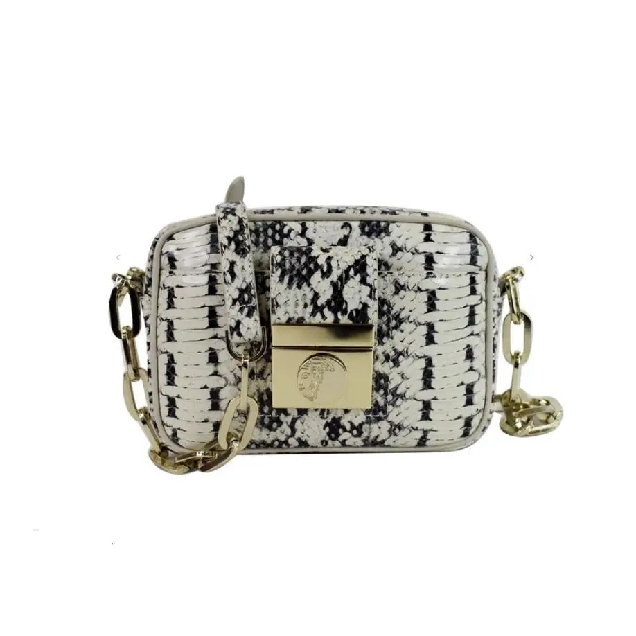 Versace Collection Python Embossed Leather Crossbody Gold Cha