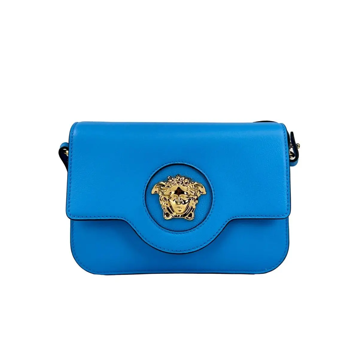 Versace La Medusa Blue Leather Shoulder Crossbody Bag Purse