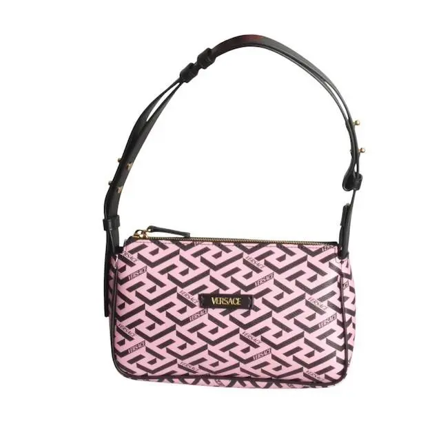 - Pink Black La Greca Canvas Purse by Versace